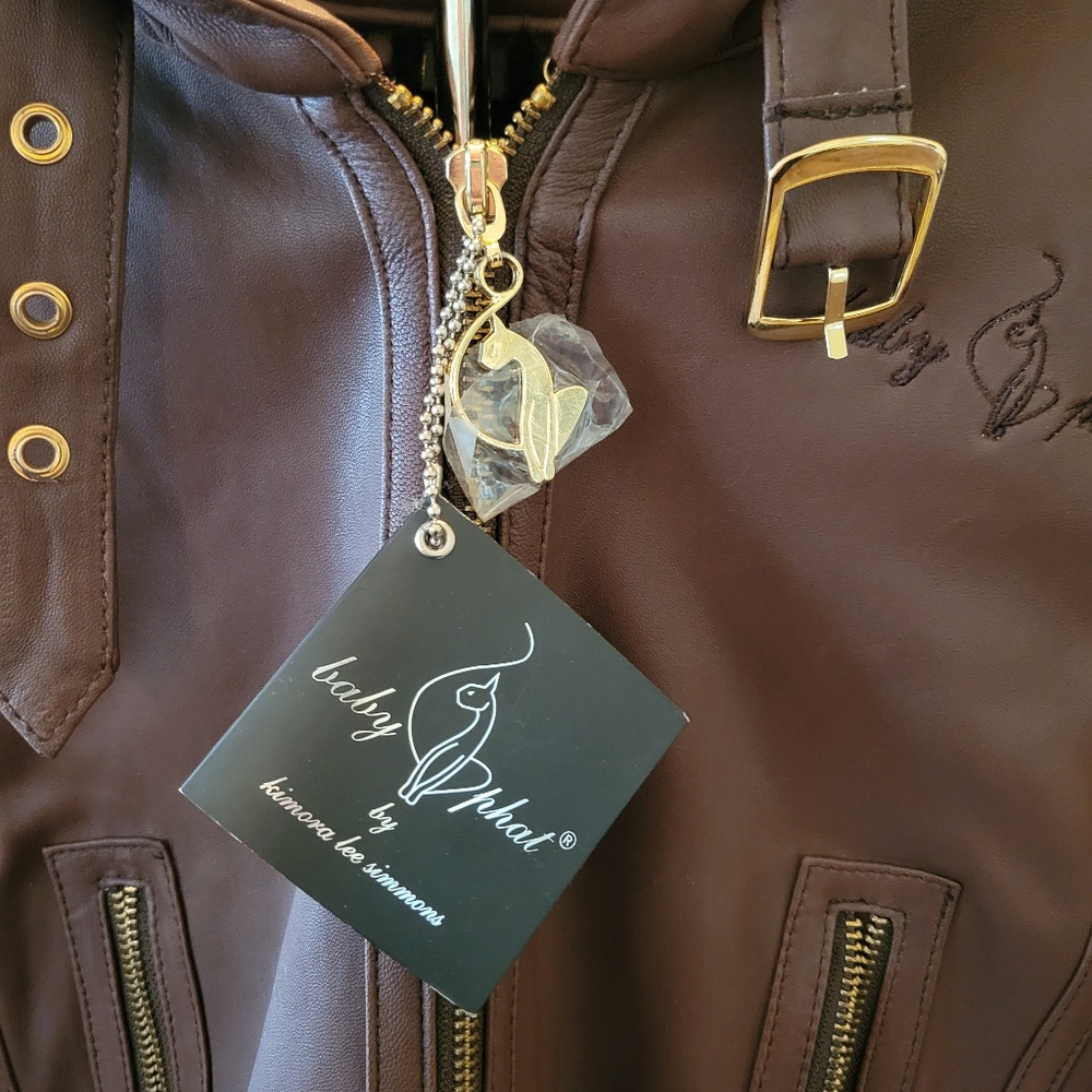 ***Authentic*** NWT Vintage BABY PHAT Brown Leather Fur-Trimmed Women's Jacket - Picture 4 of 12